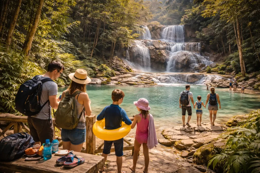Kuang Si Falls with kids