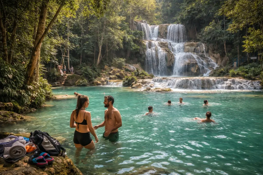 swimming at Kuang Si Falls